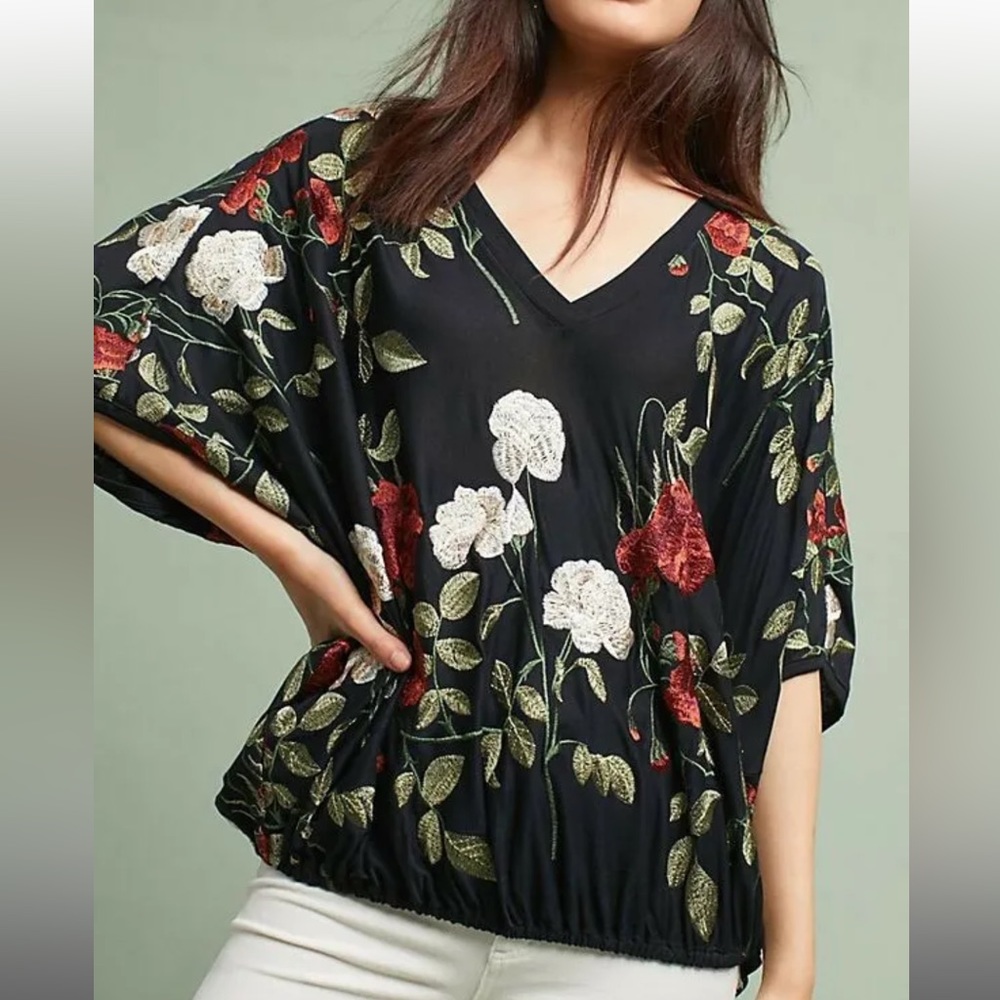 Akemi and Kin (Anthropologie). “Allora” Floral Embroidered Dolman Sleeve Top.
